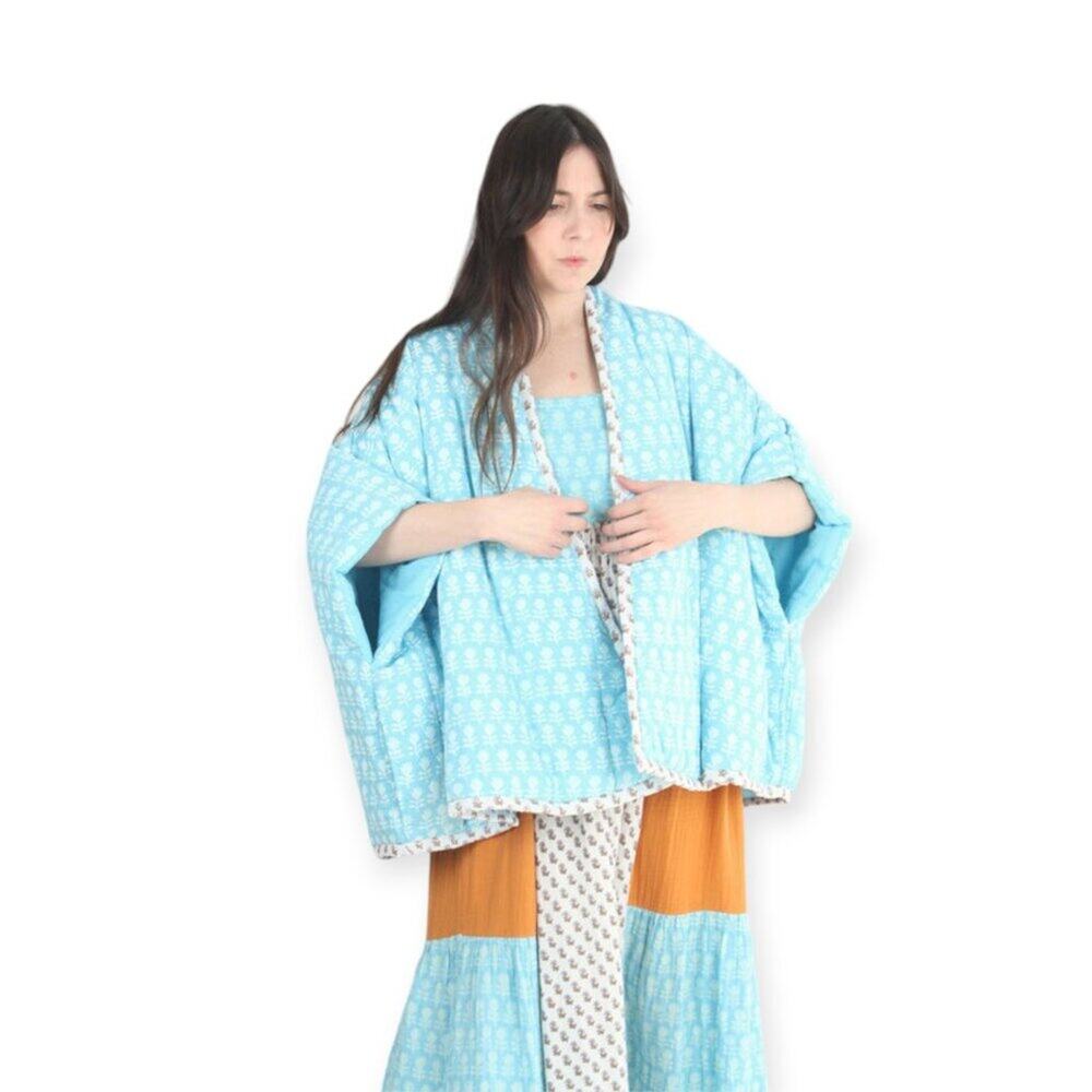 Anaak Falza Cocoon Jacket One Size Bluebell Lily Quilted Cotton STAIN